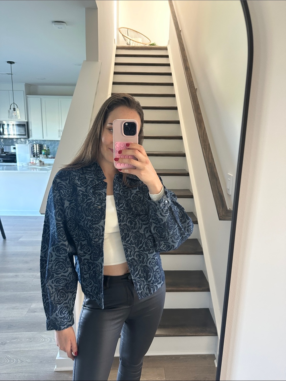 NWT Solitaire Navy Floral Bomber Jacket / Size S